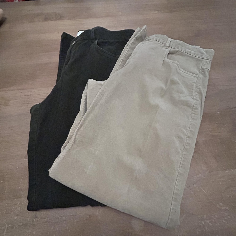 Talbots Signature Boot Corduroy Pants Womens 12 Lot of 2 Olive Khaki Bootcut